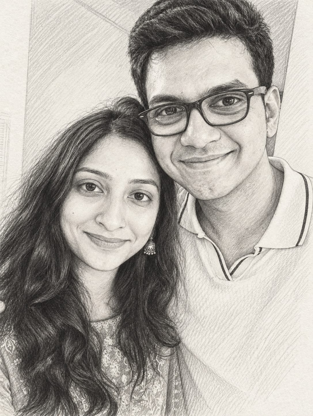 Pencil sketch portrait of Abhishek and Arya
